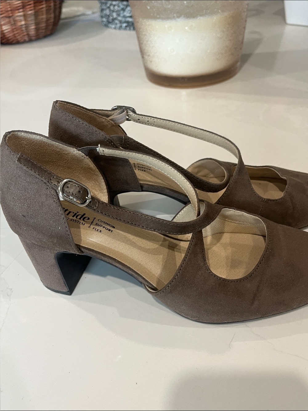 Life Stride Brown Suede Mary Jane Block Heel Pumps